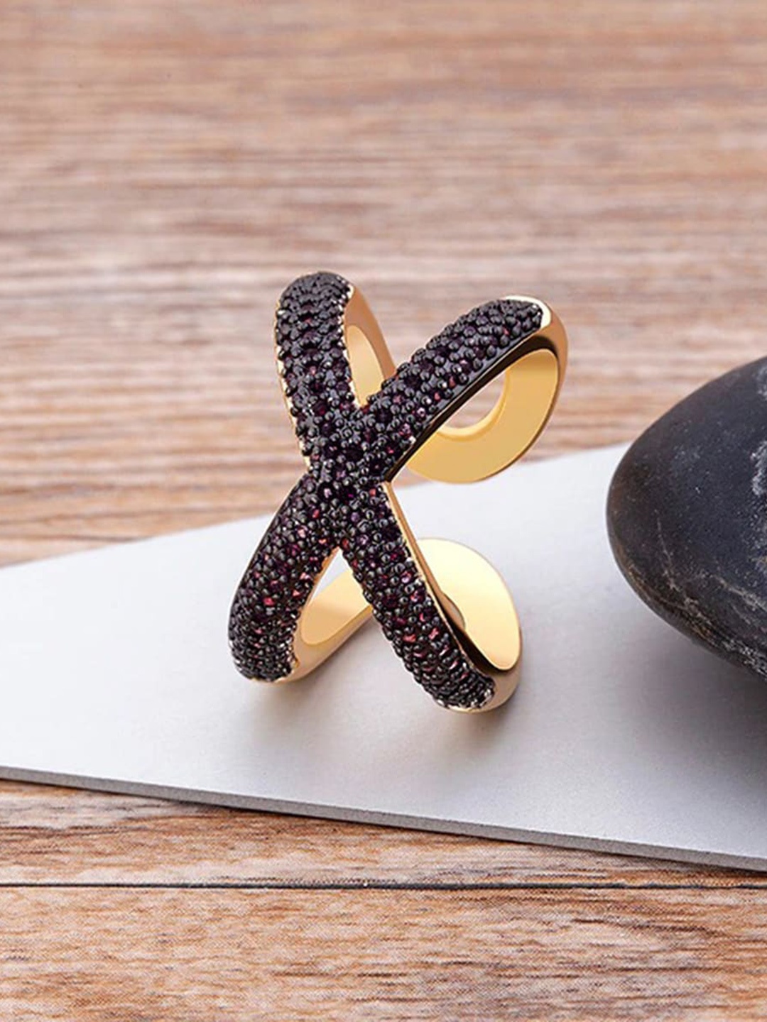 

ZIVOM Gold-Plated Stone-Studded Adjustable Finger Ring