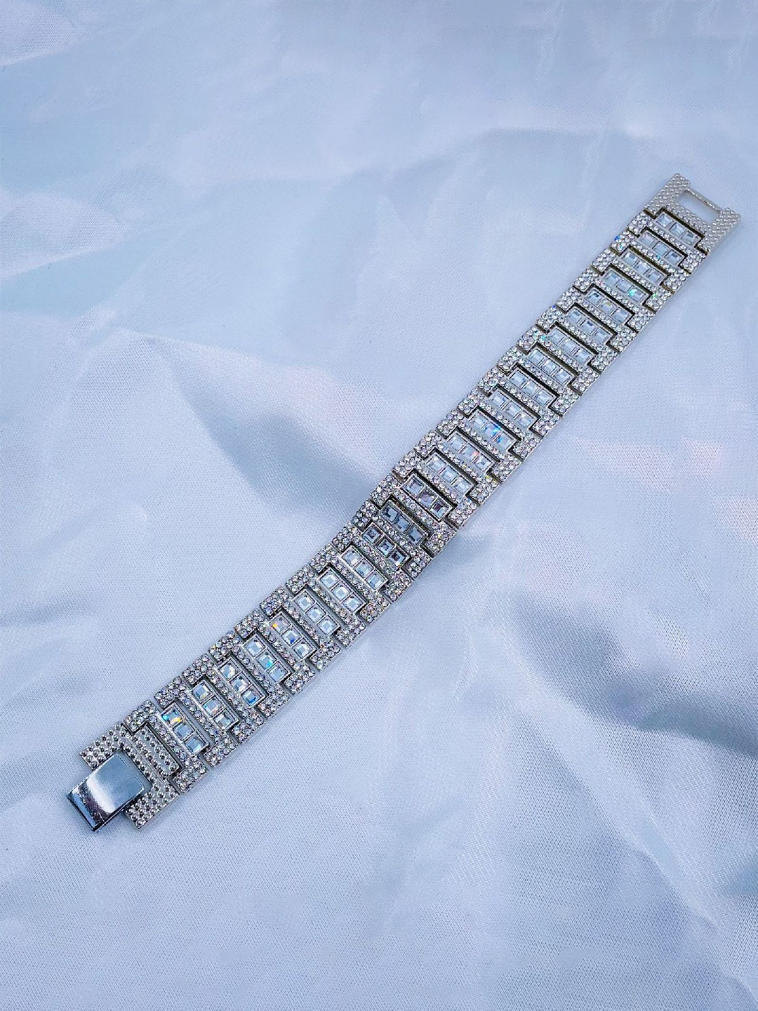 

ZIVOM Men Cubic Zirconia Silver-Plated Link Bracelet