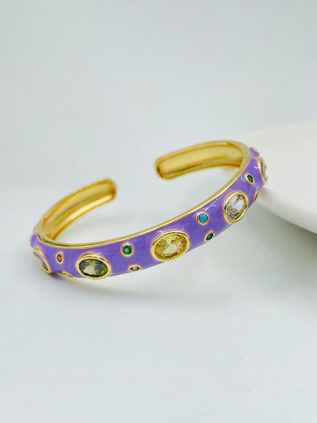 

ZIVOM Women Brass Crystals Gold-Plated Cuff Bracelet