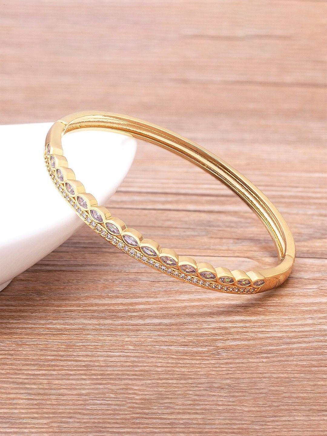 

ZIVOM Women Brass Cubic Zirconia Gold-Plated Kada Bracelet