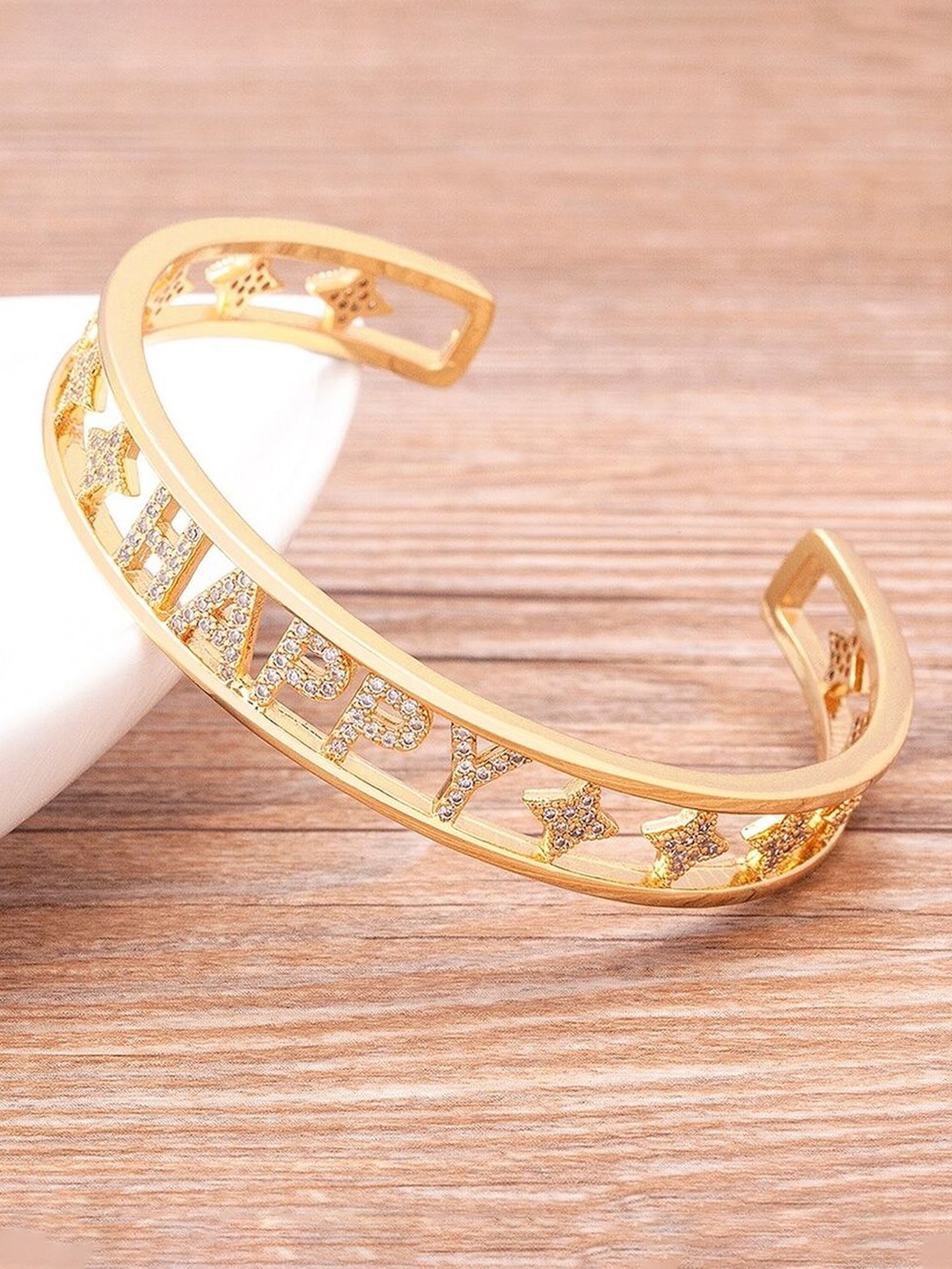 

ZIVOM Women Brass Cubic Zirconia Gold-Plated Cuff Bracelet