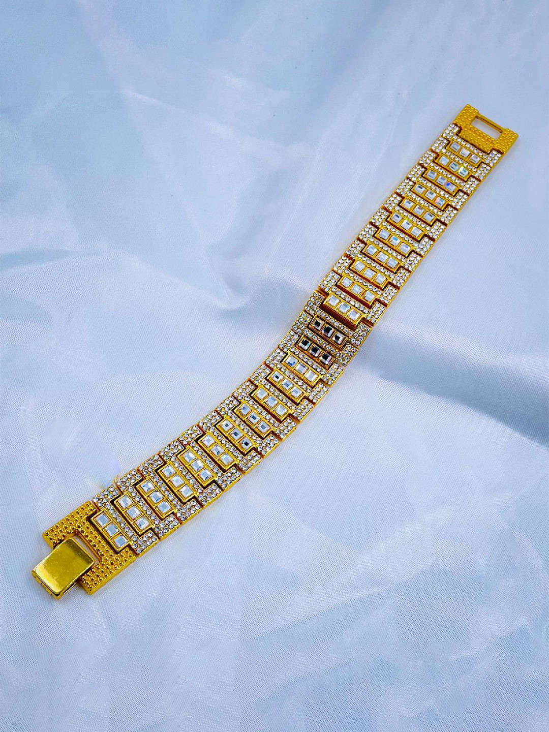 

ZIVOM Men Gold-Toned & White Cubic Zirconia Gold-Plated Link Bracelet