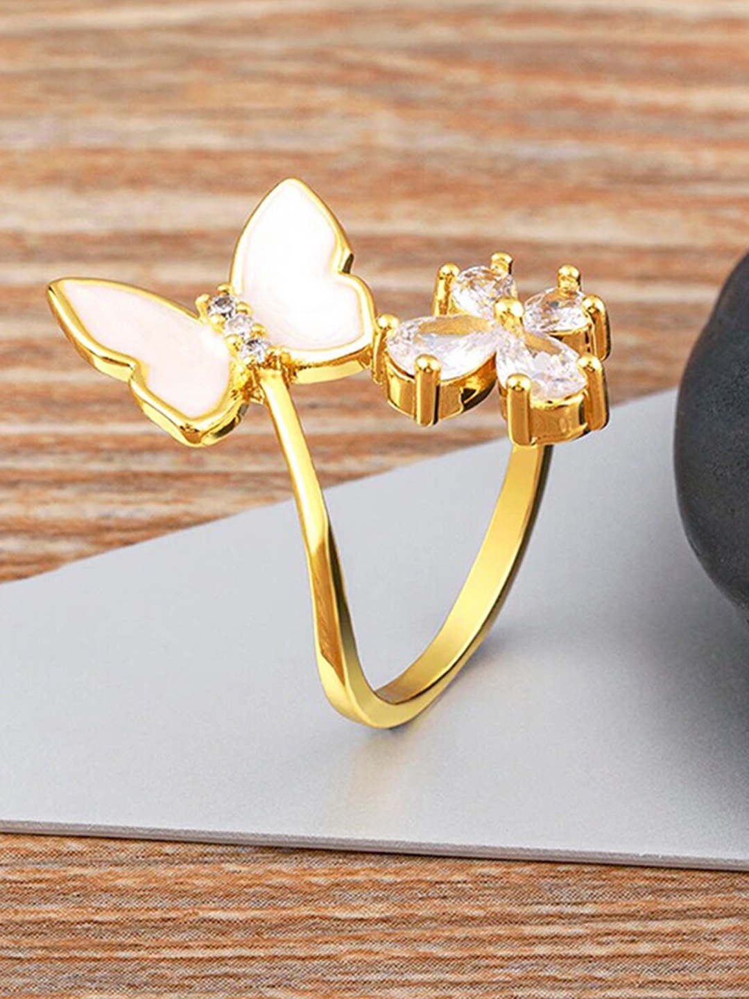

ZIVOM Gold-Plated Cubic Zirconia Studded Finger Ring