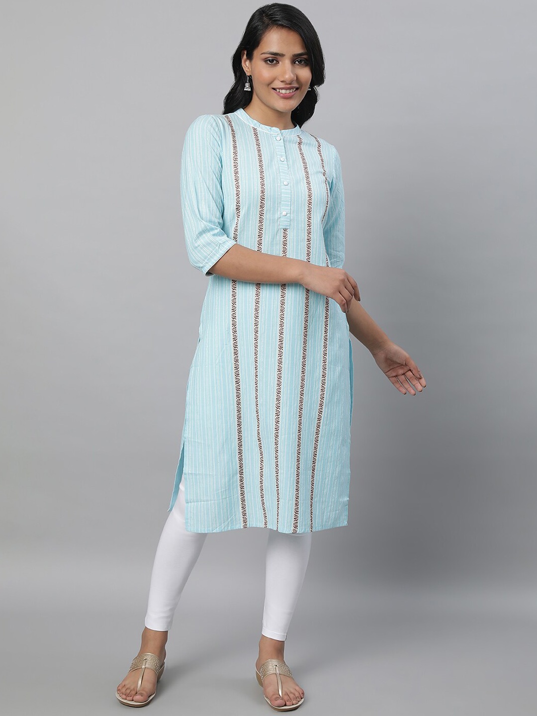 

AURELIA Striped Straight Kurta With Leggings, Blue
