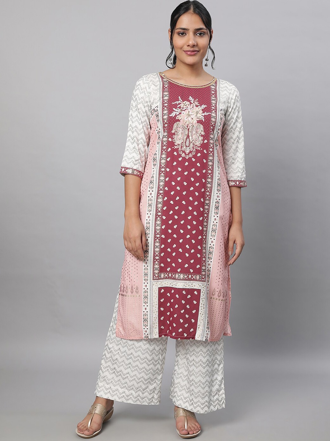 

AURELIA Ethnic Motifs Printed Pure Cotton Kurta With Palazzos, Maroon