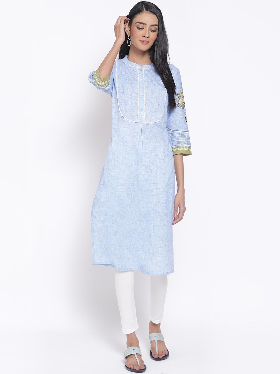 

AURELIA Floral Printed Straight Kurta With Leggings, Blue