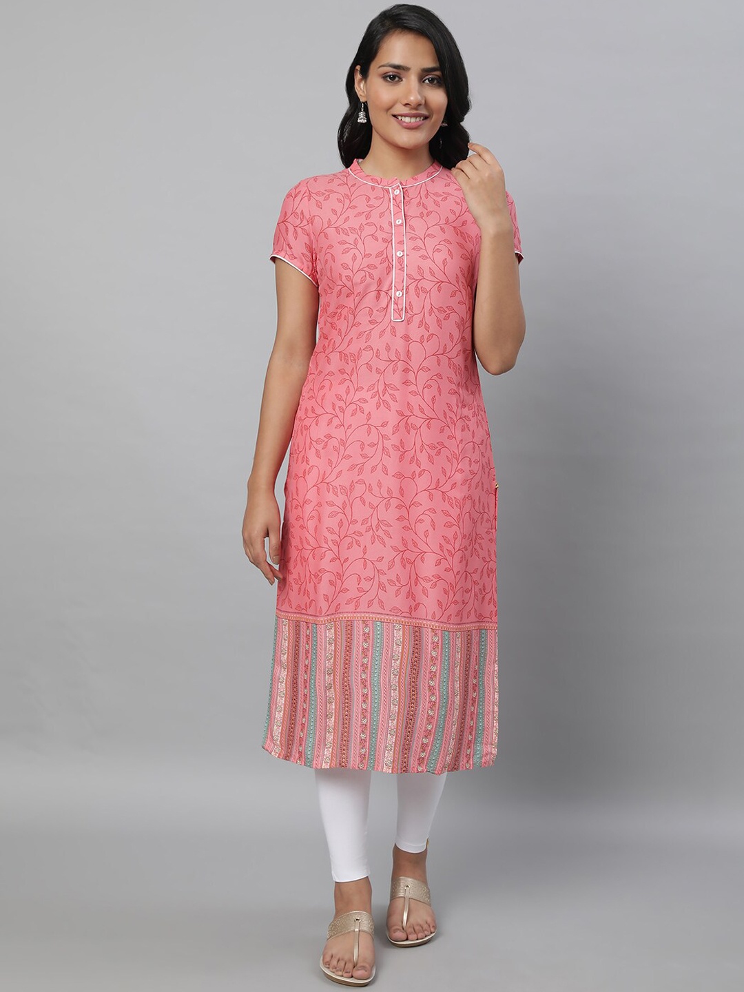 

AURELIA Ethnic Motifs Printed Kurta With Leggings, Pink