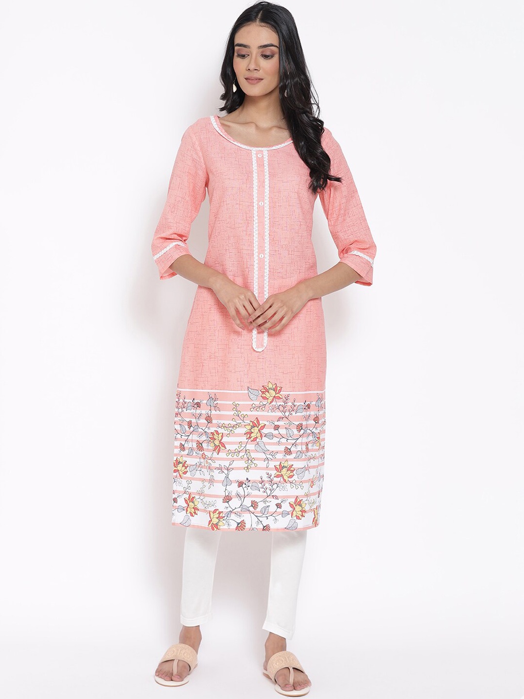 

AURELIA Floral Printed Gotta Patti Kurta with Leggings, Peach