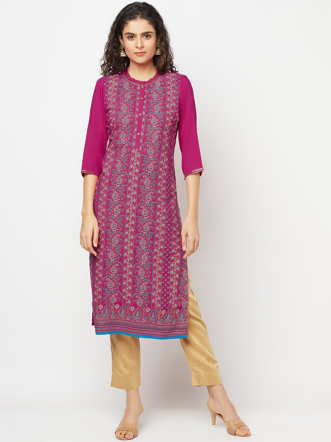

AURELIA Ethnic Motifs Printed Sequinned Kurta with Trousers, Pink