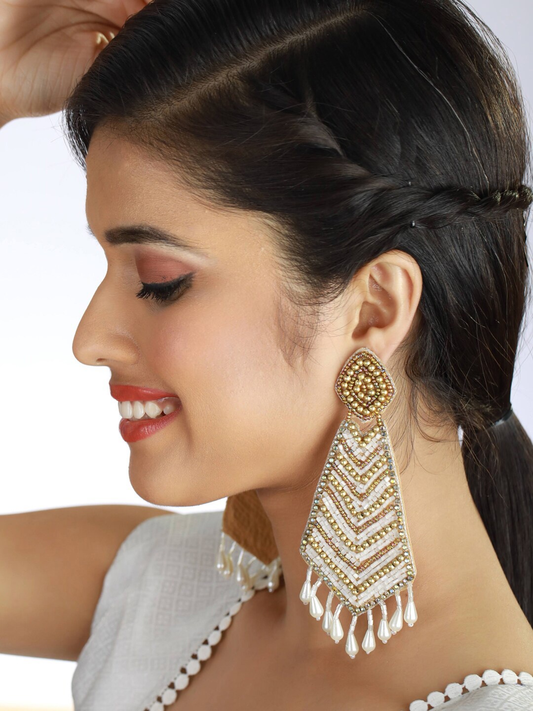 

Sangria Gold-Plated Stone-Beaded Drop Earrings