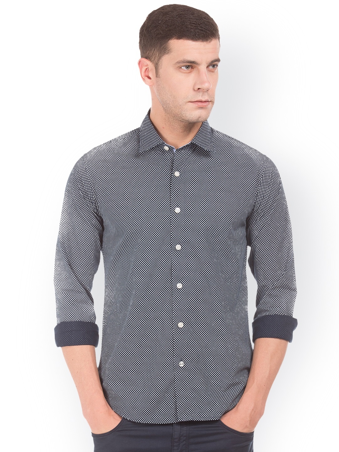 

Nautica Men Navy Blue & White Slim Fit Printed Casual Shirt