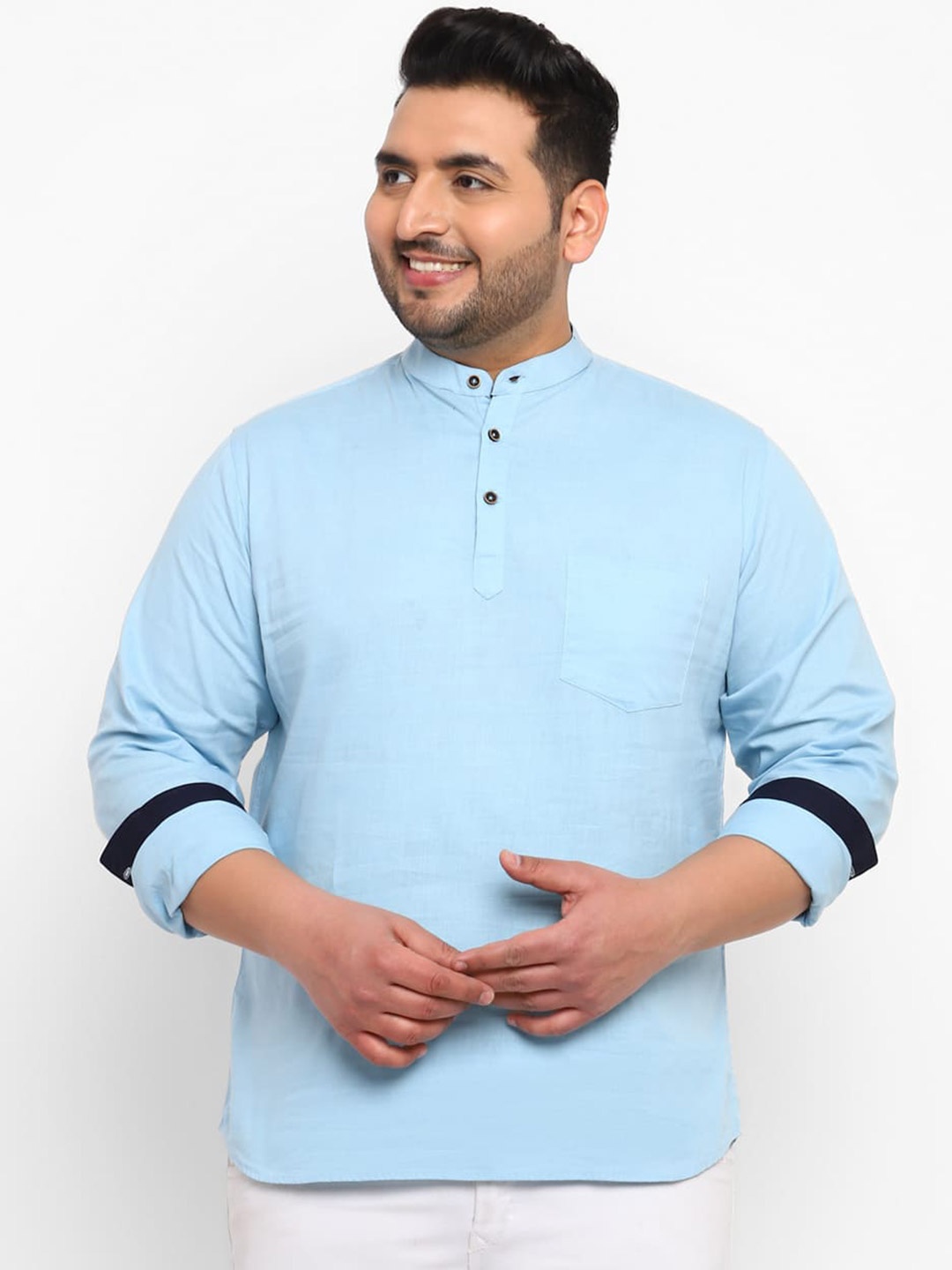 

Urbano Plus Mandarin Collar Pure Cotton Casual Shirt, Blue