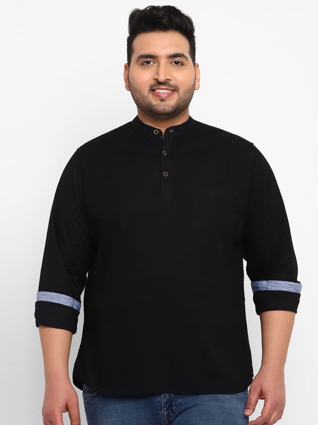 

Urbano Plus Mandarin Collar Pure Cotton Casual Shirt, Black