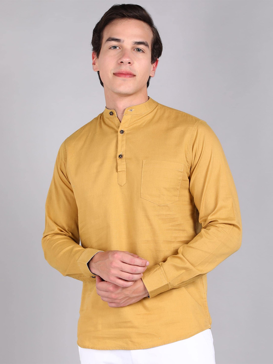 

Urbano Fashion Slim Fit Mandarin Collar Pure Cotton Casual Shirt, Mustard