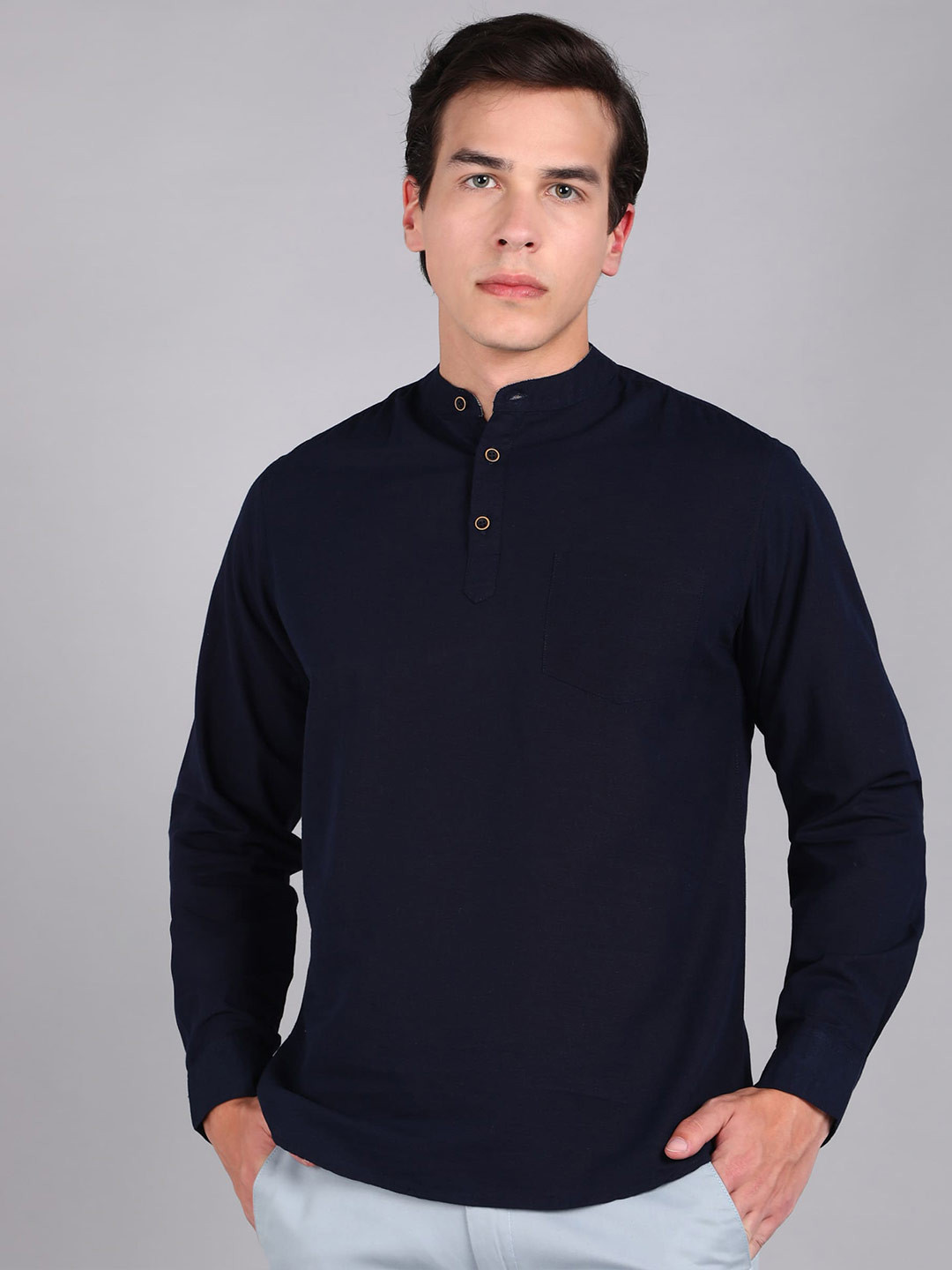 

Urbano Fashion Slim Fit Mandarin Collar Pure Cotton Casual Shirt, Blue
