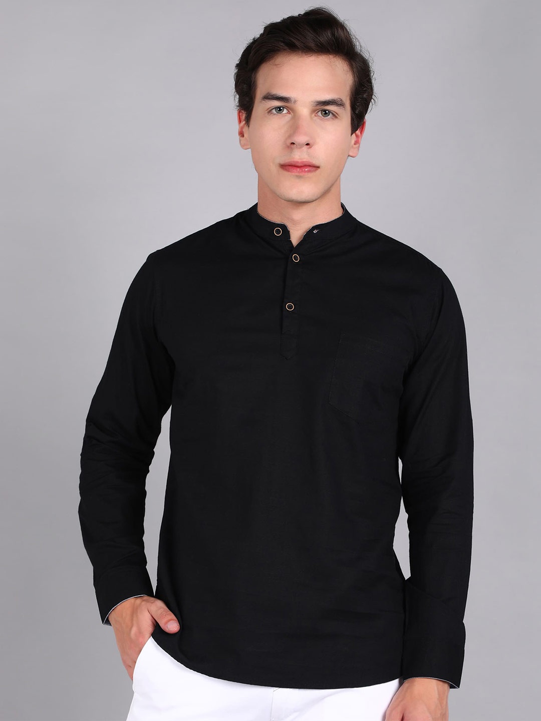 

Urbano Fashion Slim Fit Mandarin Collar Pure Cotton Casual Shirt, Black