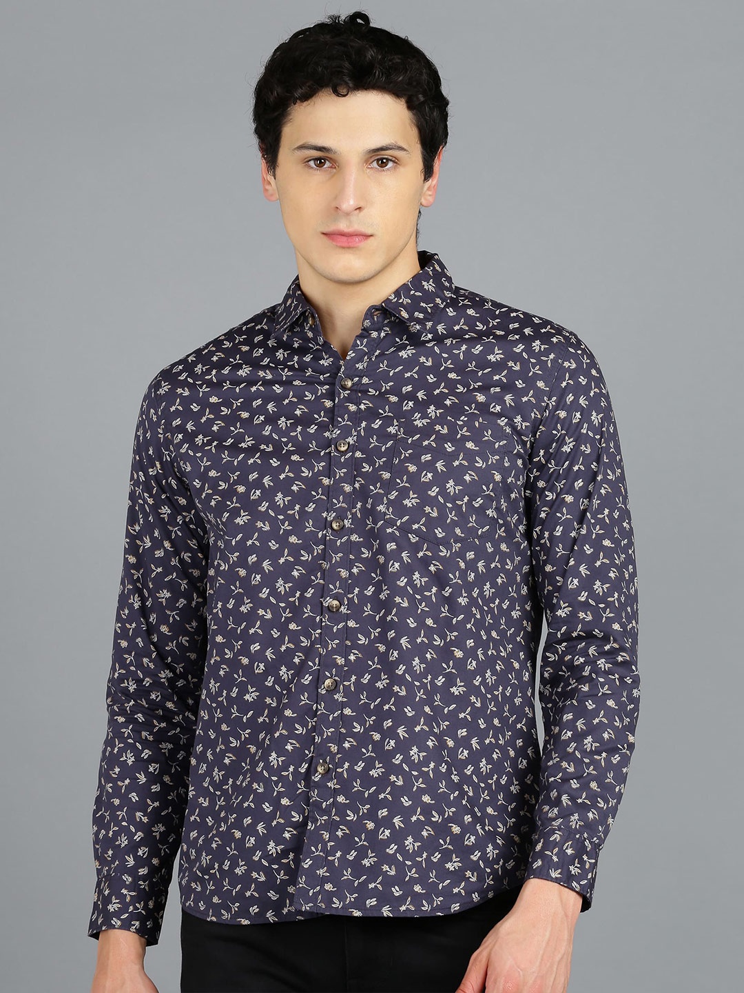 

Urbano Fashion Slim Fit Floral Printed Pure Cotton Casual Shirt, Blue