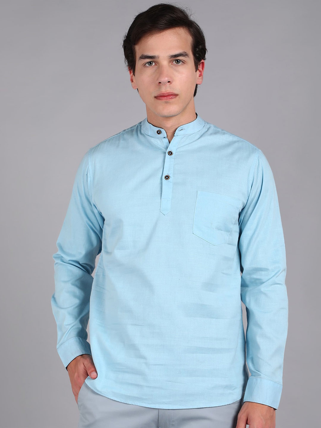 

Urbano Fashion Band Collar Pure Cotton Shirt, Blue