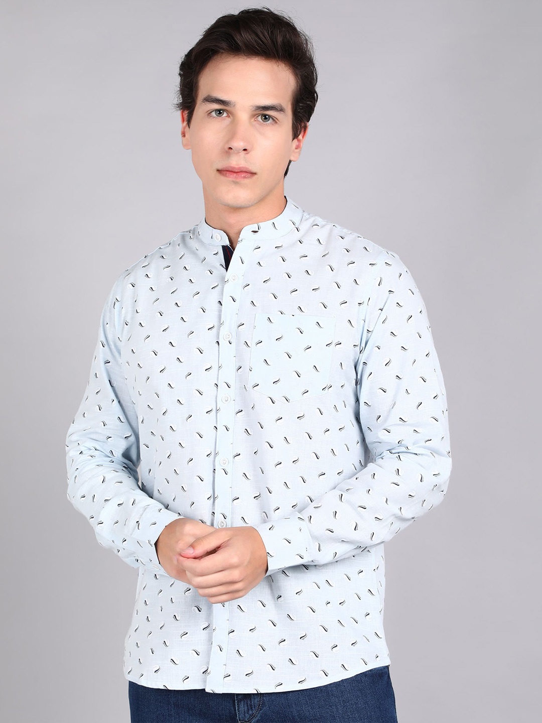 

Urbano Fashion Slim Fit Printed Pure Cotton Casual Shirt, Blue