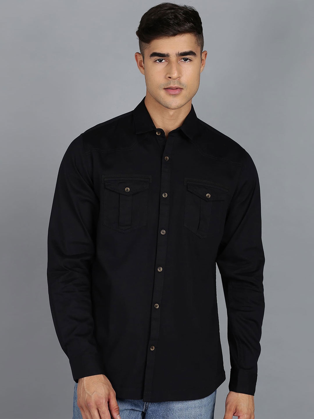 

Urbano Fashion Slim Fit Spread Collar Pure Cotton Casual Shirt, Black