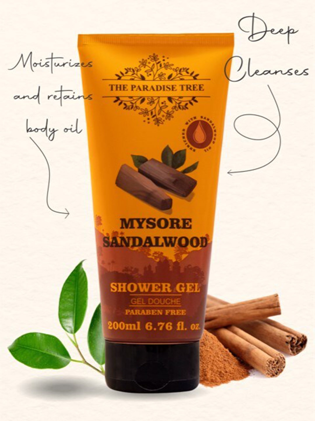 

The Paradise Tree Mysore Sandalwood Paraben-Free Shower Gel - 200 ml, Orange