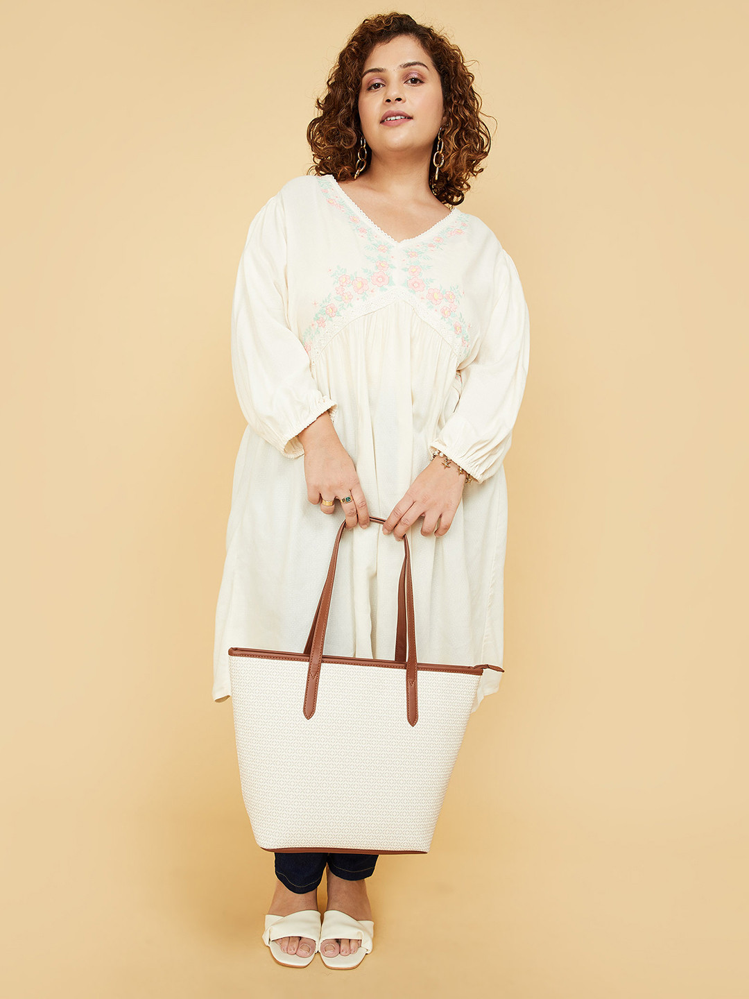 

max Women Plus Size Floral Embroidered A-Line Kurta, White