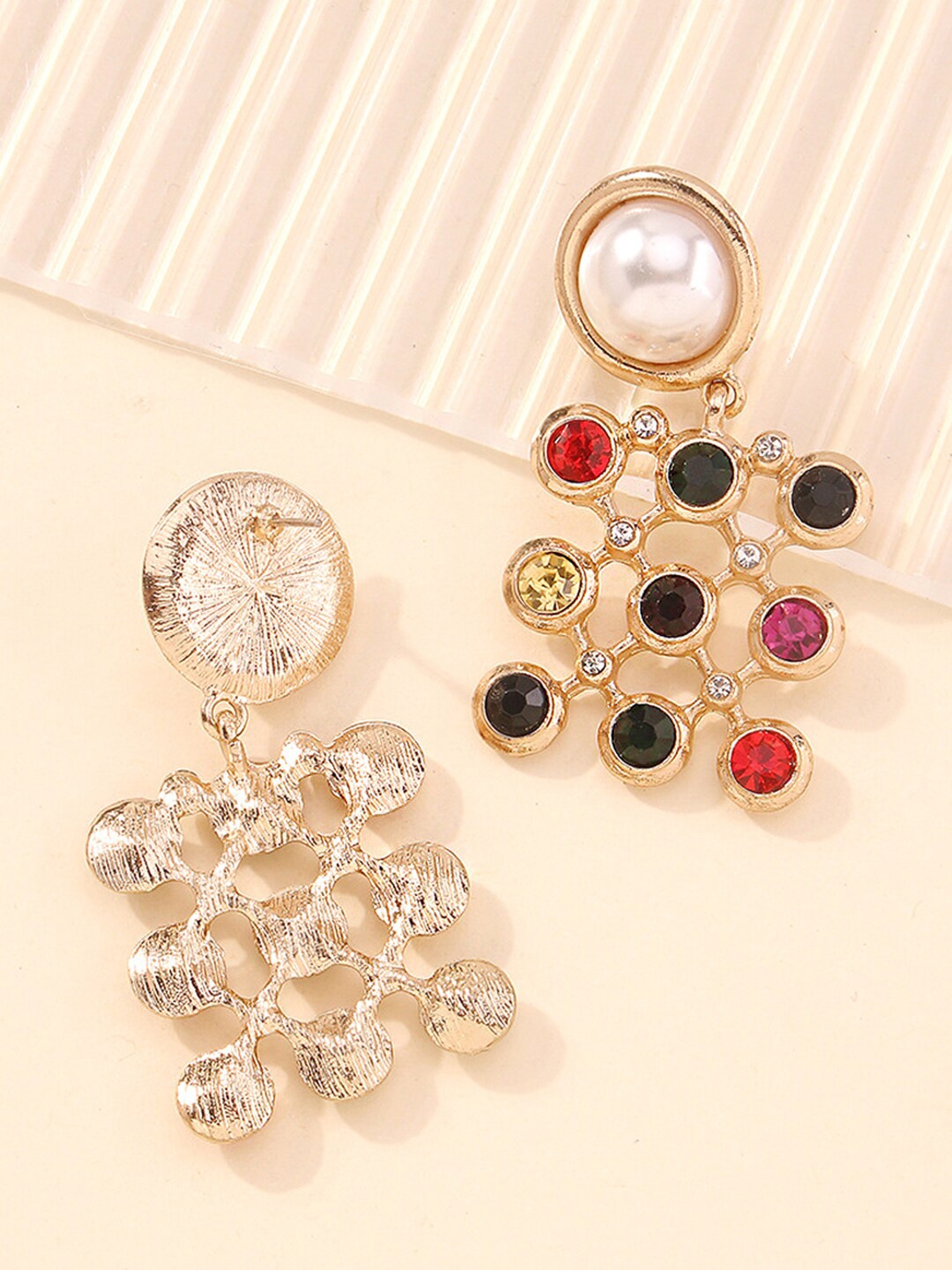 Yellow Chimes Gold-Plated Contemporary Stone Studded Drop Earrings