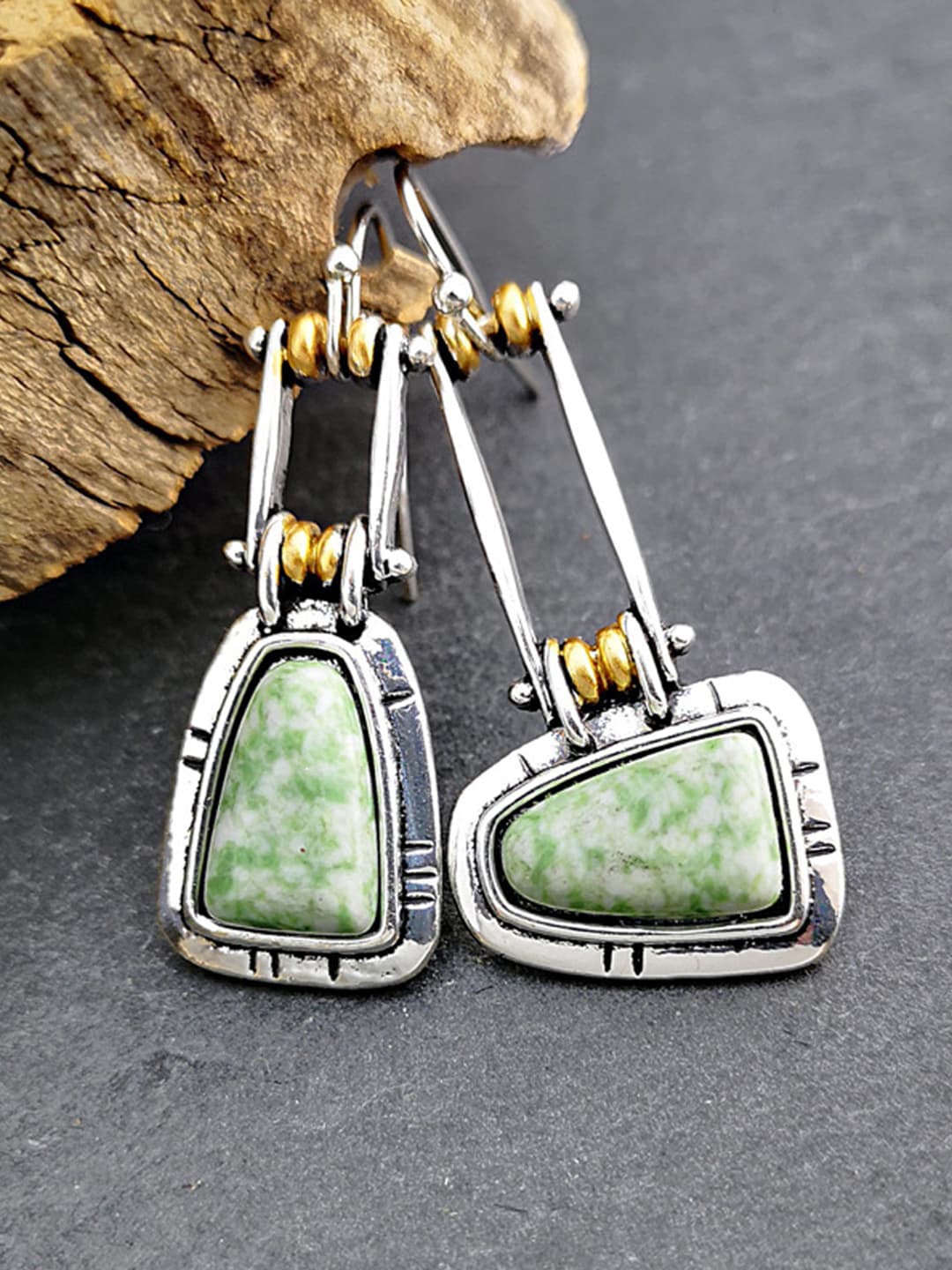 

Yellow Chimes Geometrical Contemporary Drop Earrings, Green