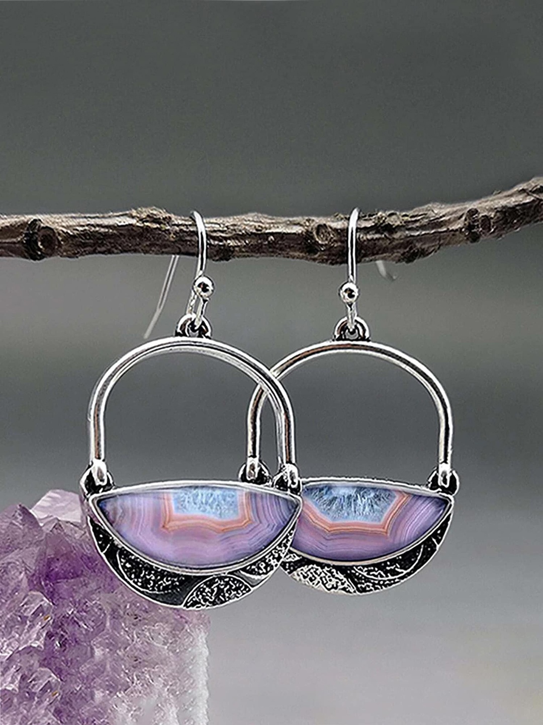 

Yellow Chimes Silver-Plated Contemporary Stone Studded Drop Earrings