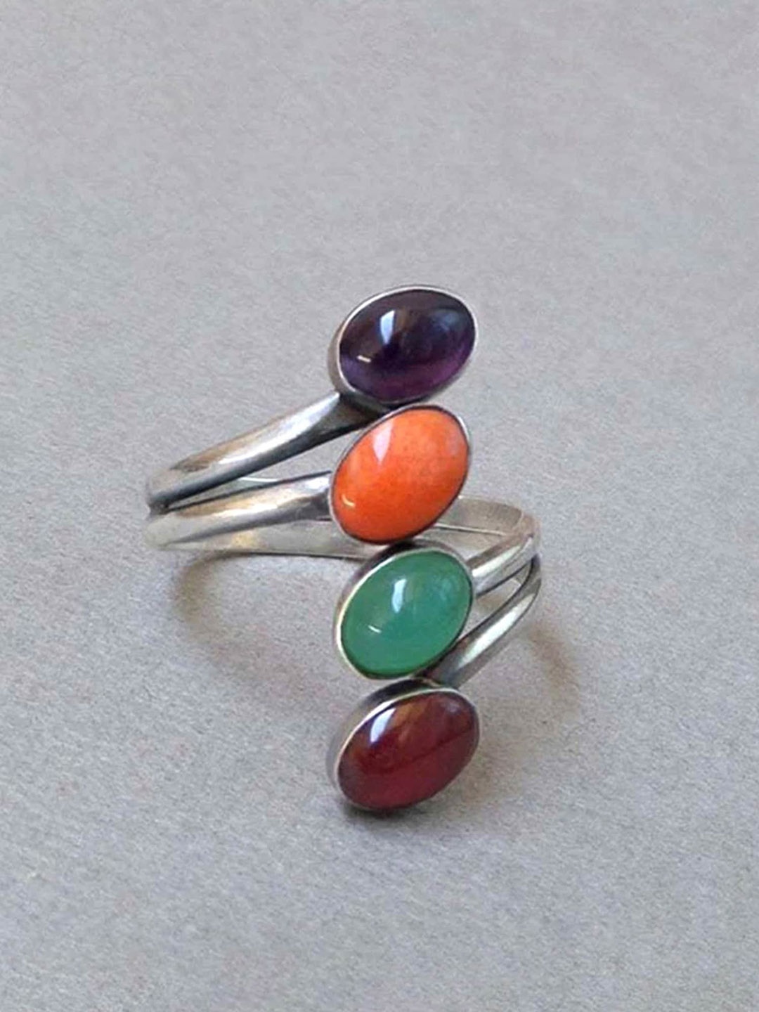 

Yellow Chimes Silver-Plated Stone-Studded Adjustable Finger Ring