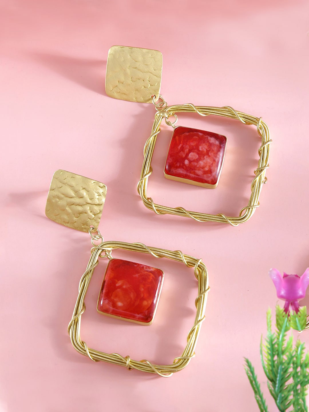 

Yellow Chimes Gold Plated Geometrical Drop Earrings
