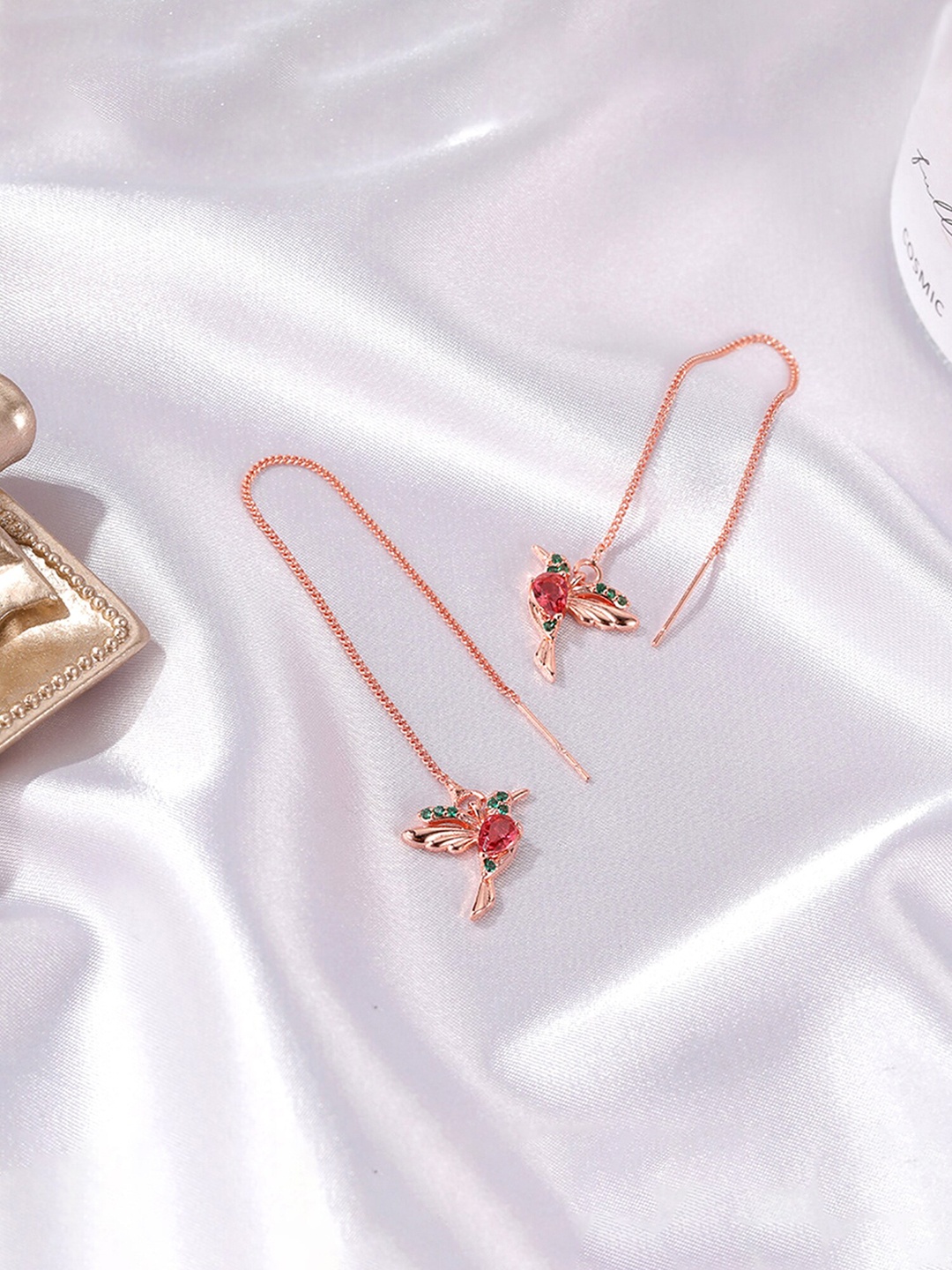 Yellow Chimes Contemporary Bird Drop Earrings, Red