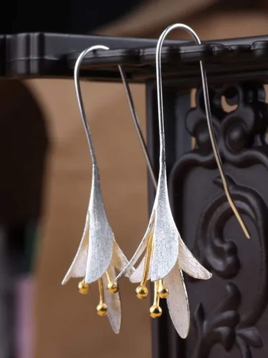 

Yellow Chimes Silver-Plated Floral Drop Earrings
