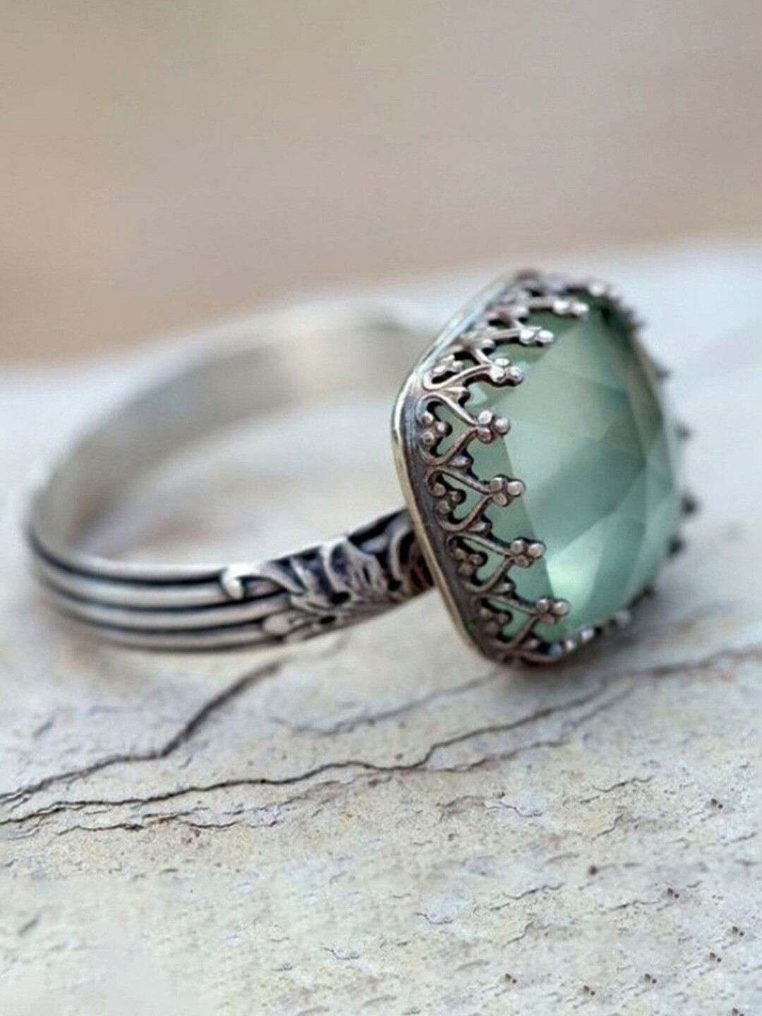 

Yellow Chimes Silver Plated Stone-Studded Ring