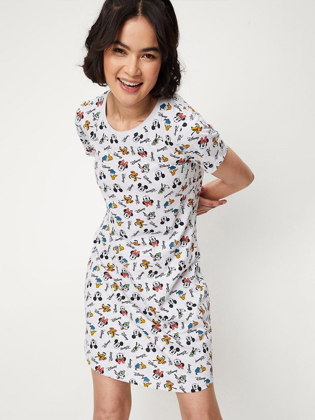 

max Cartoon Characters Printed Pure Cotton Nightdress, Grey