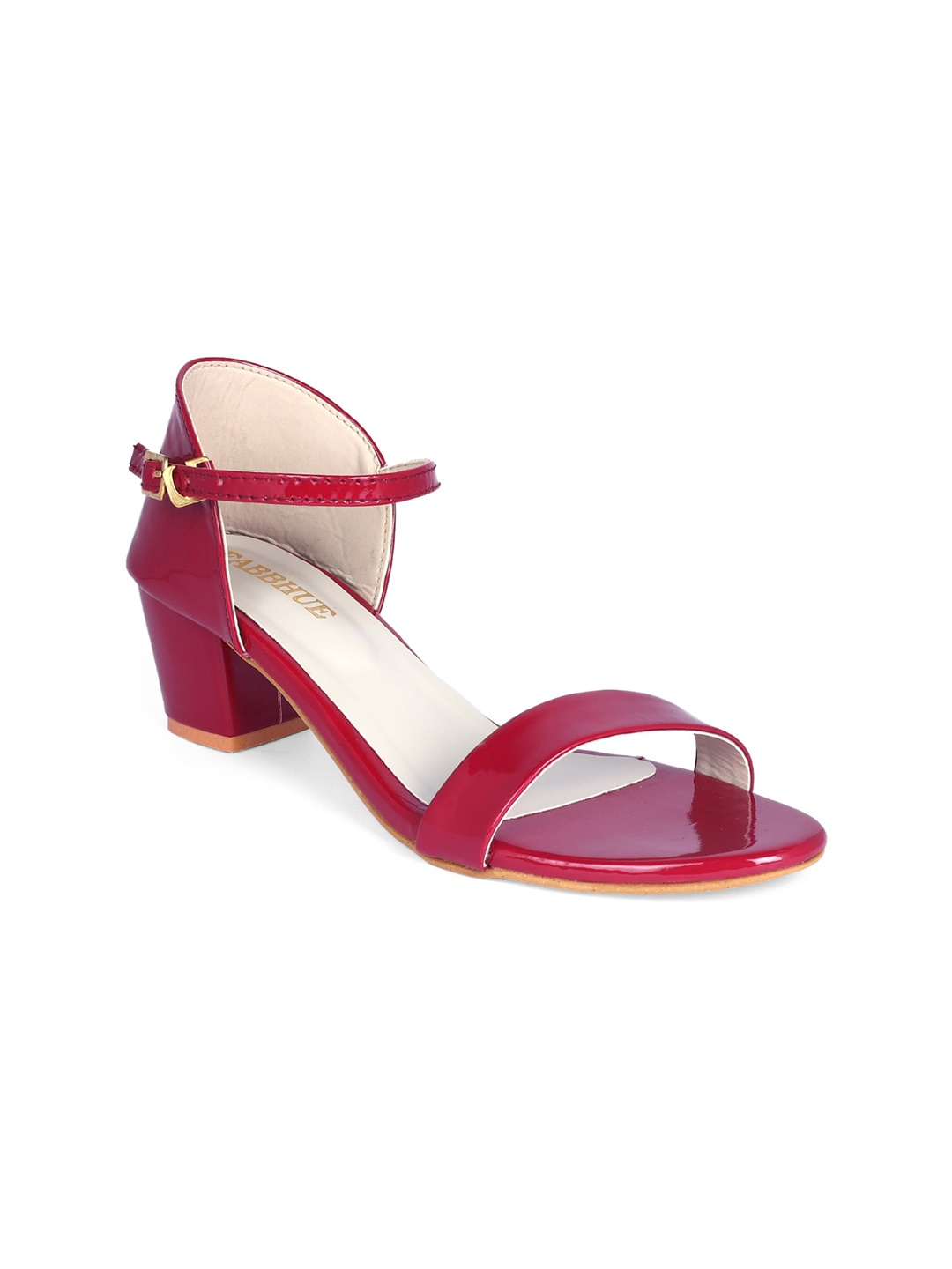 

FABBHUE Open Toe Block Heels With Buckles, Red