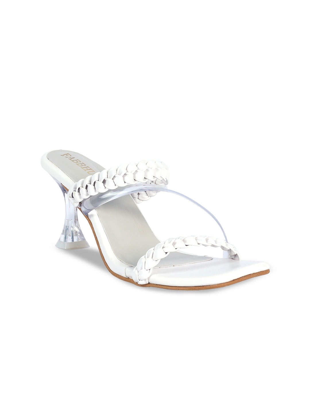 

FABBHUE Open Toe Slip On Embellished Stiletto Heels, White