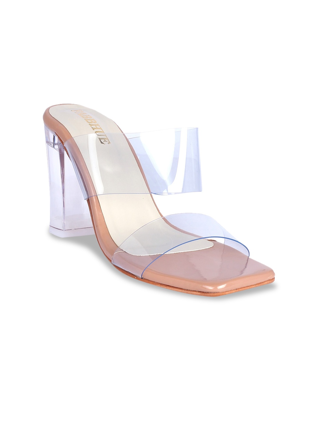 

FABBHUE Double Strap Block Heels, Beige
