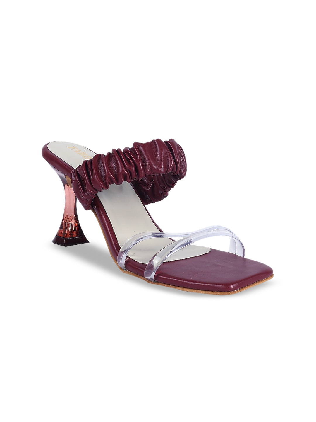 

FABBHUE Ruched Strap Block Heels, Red