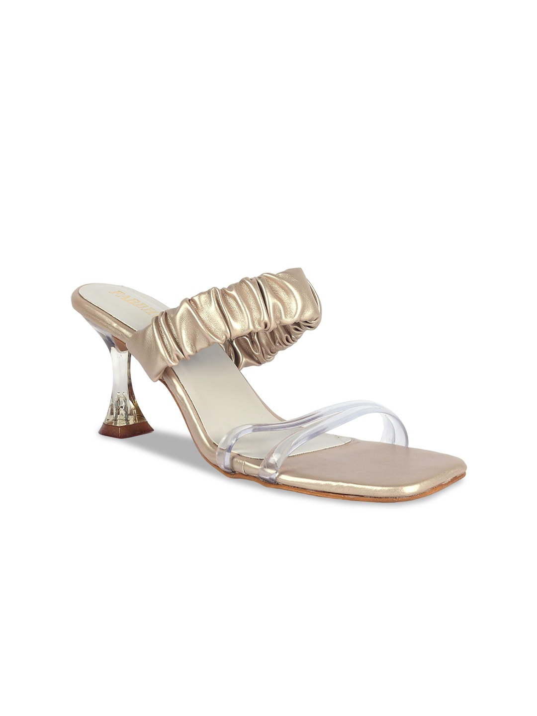 

FABBHUE Ruched Strap Block Heels, Gold