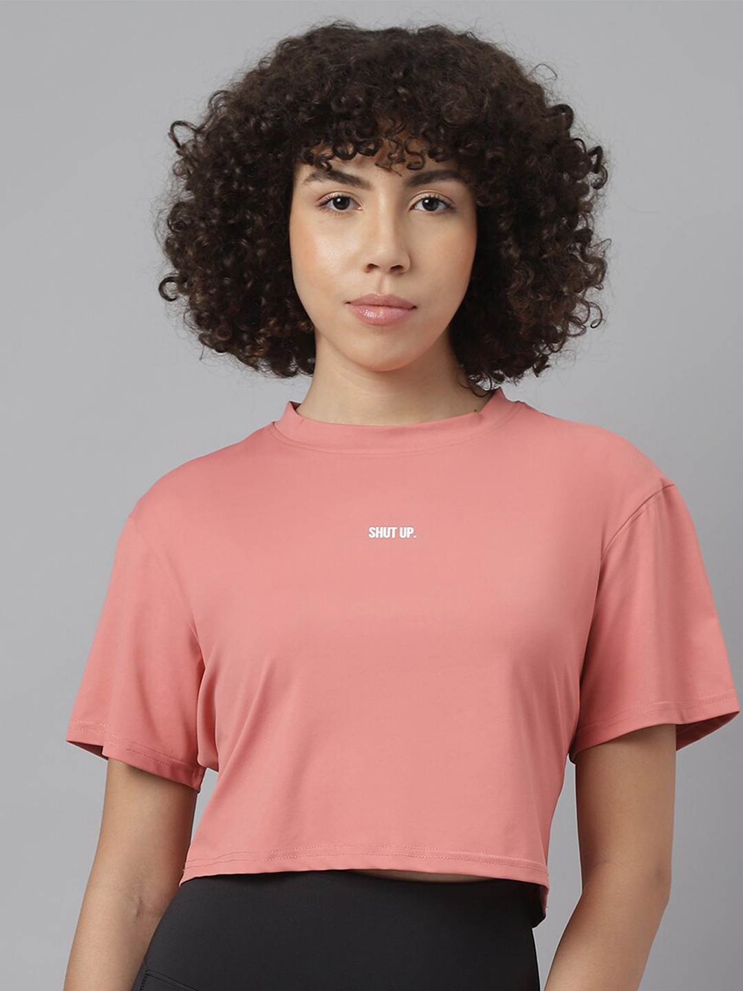 

MKH Round Neck Short Sleeves Dri-FIT Yoga Sports Crop T-shirt, Peach