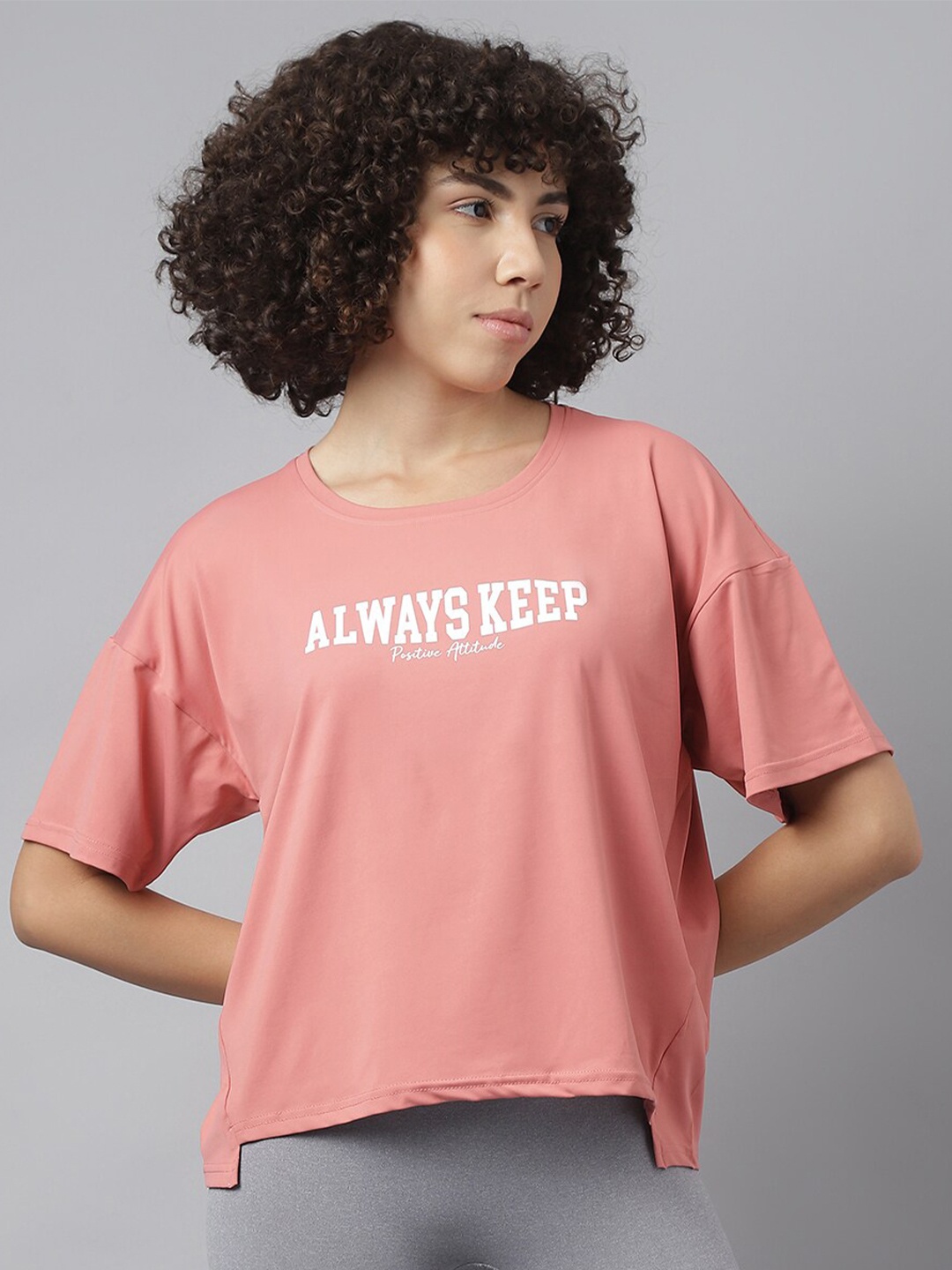 

MKH Typography Printed Dri-FIT Outdoor Sports T-shirt, Peach