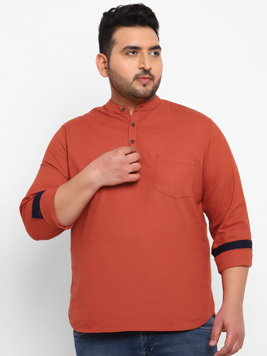 

Urbano Plus Plus Size Mandarin Collar Cotton Casual Shirt, Rust