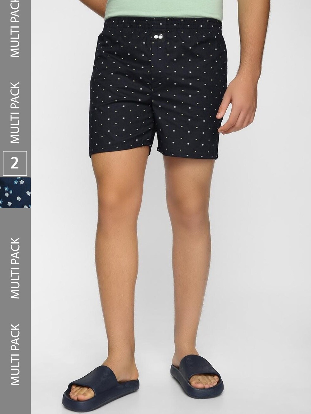 

Bewakoof Men Pack Of 2 Printed Cotton Boxers, Blue