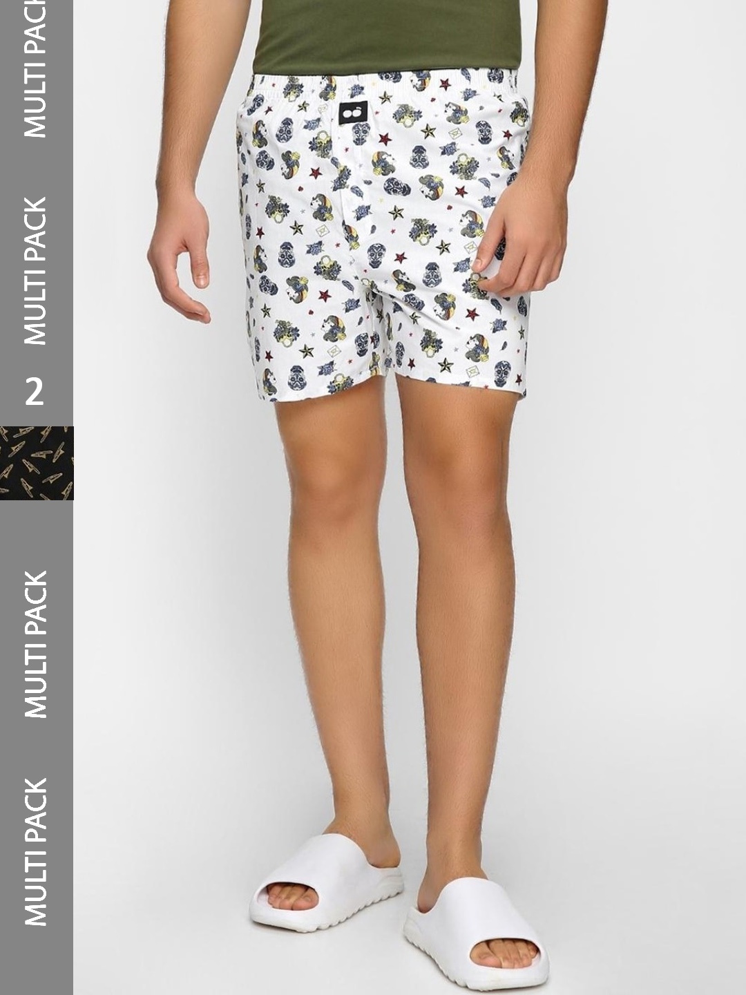 

Bewakoof Men Pack Of 2 Printed Cotton Boxers, White