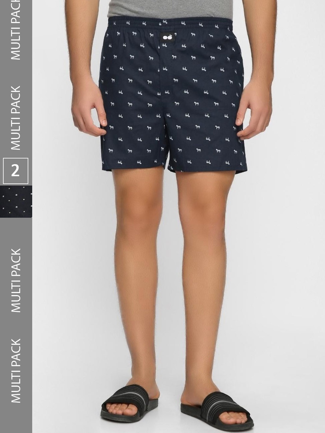 

Bewakoof Men Pack Of 2 Printed Cotton Boxers, Blue