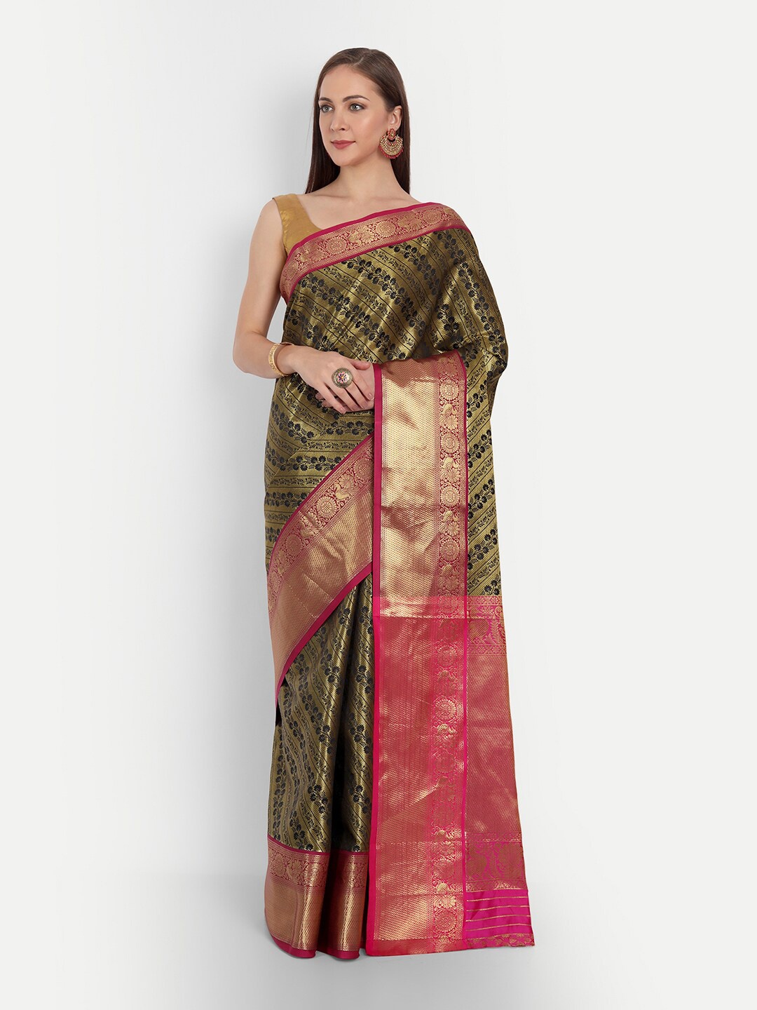 

AVANTIKA FASHION Floral Woven Design Zari Pure Silk Kanjeevaram Saree, Black