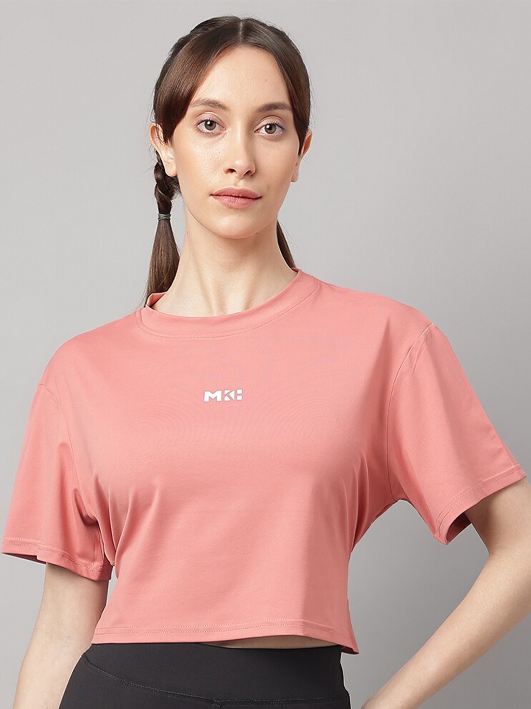 

MKH Round Neck Short Sleeves Dri-FIT Yoga Sports Crop T-shirt, Peach