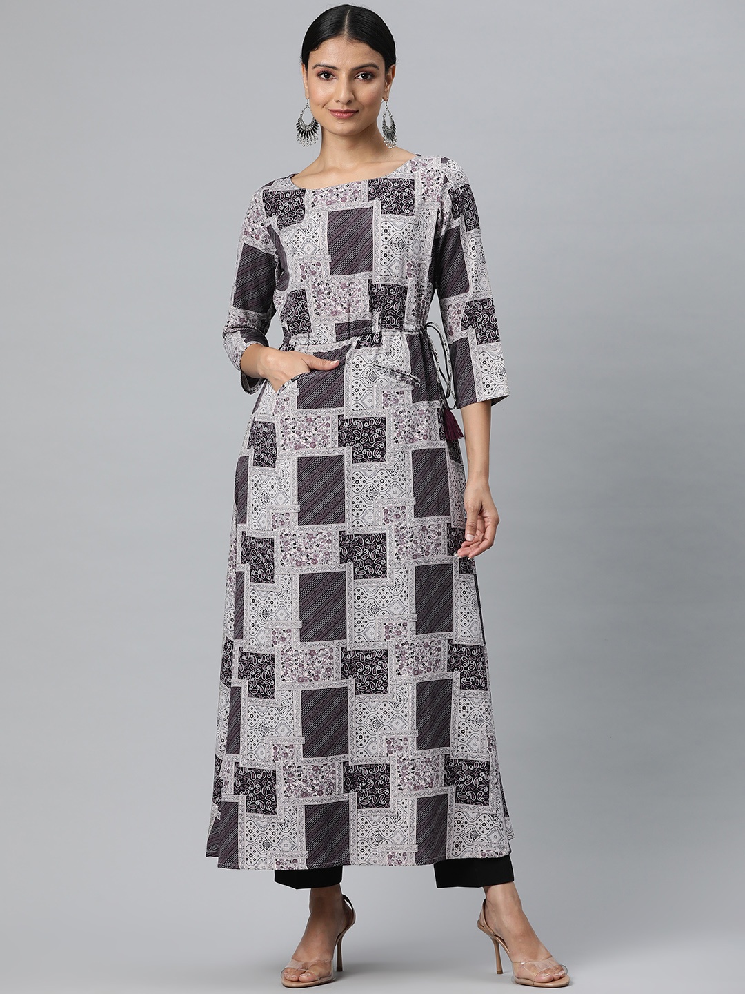 

KALINI Women Black Printed Crepe Kurta