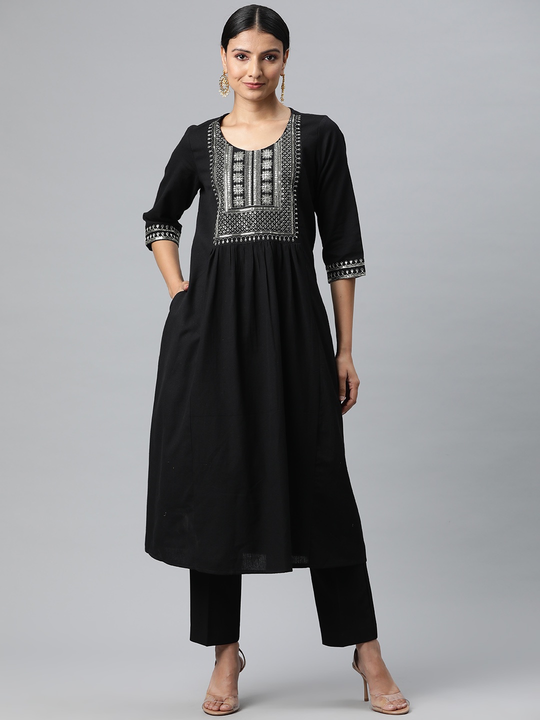 

KALINI Women Black Embroidered Kurta